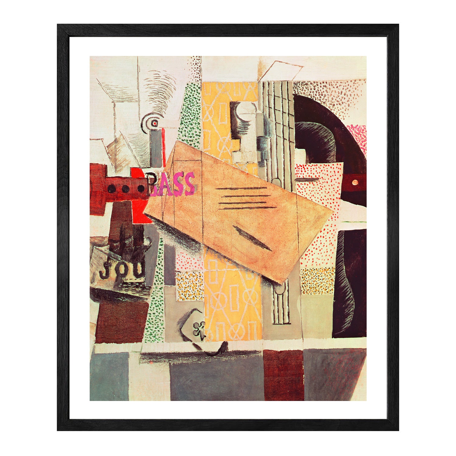 Pablo Picasso Wall Art Clarinet,Bottle of bass,Newspaper Poster Framed Art