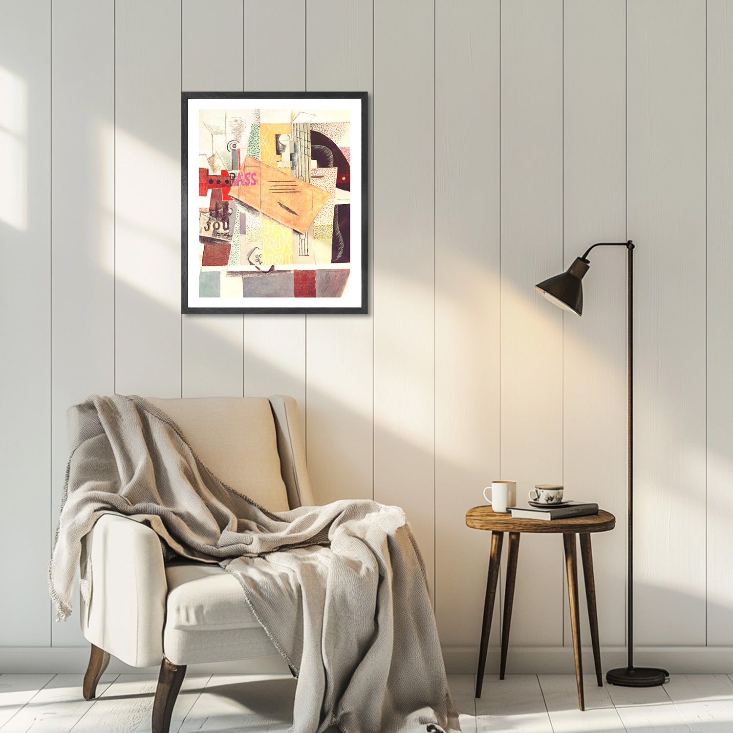 Pablo Picasso Wall Art Clarinet,Bottle of bass,Newspaper Poster Framed Art