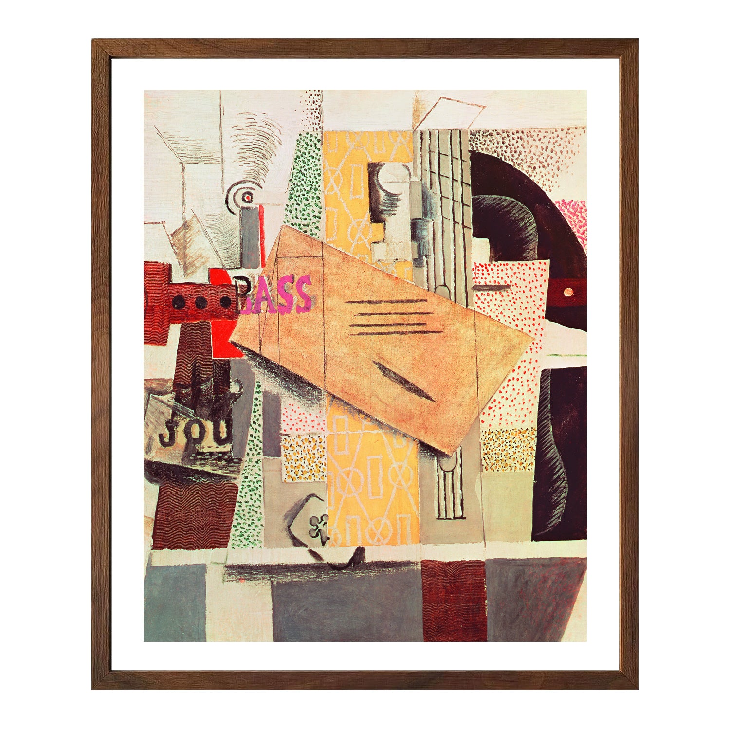 Pablo Picasso Wall Art Clarinet,Bottle of bass,Newspaper Poster Framed Art