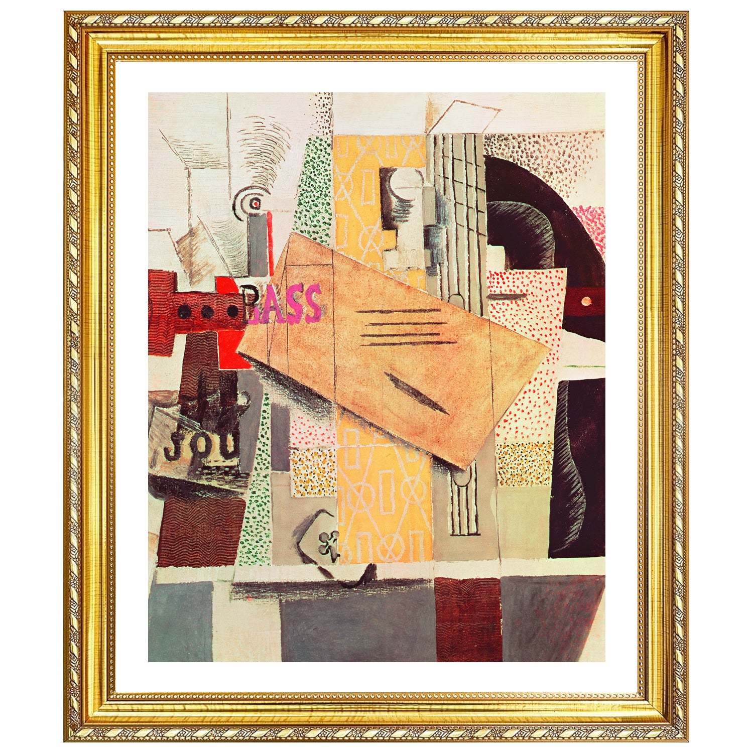 Pablo Picasso Wall Art Clarinet,Bottle of bass,Newspaper Poster Framed Art