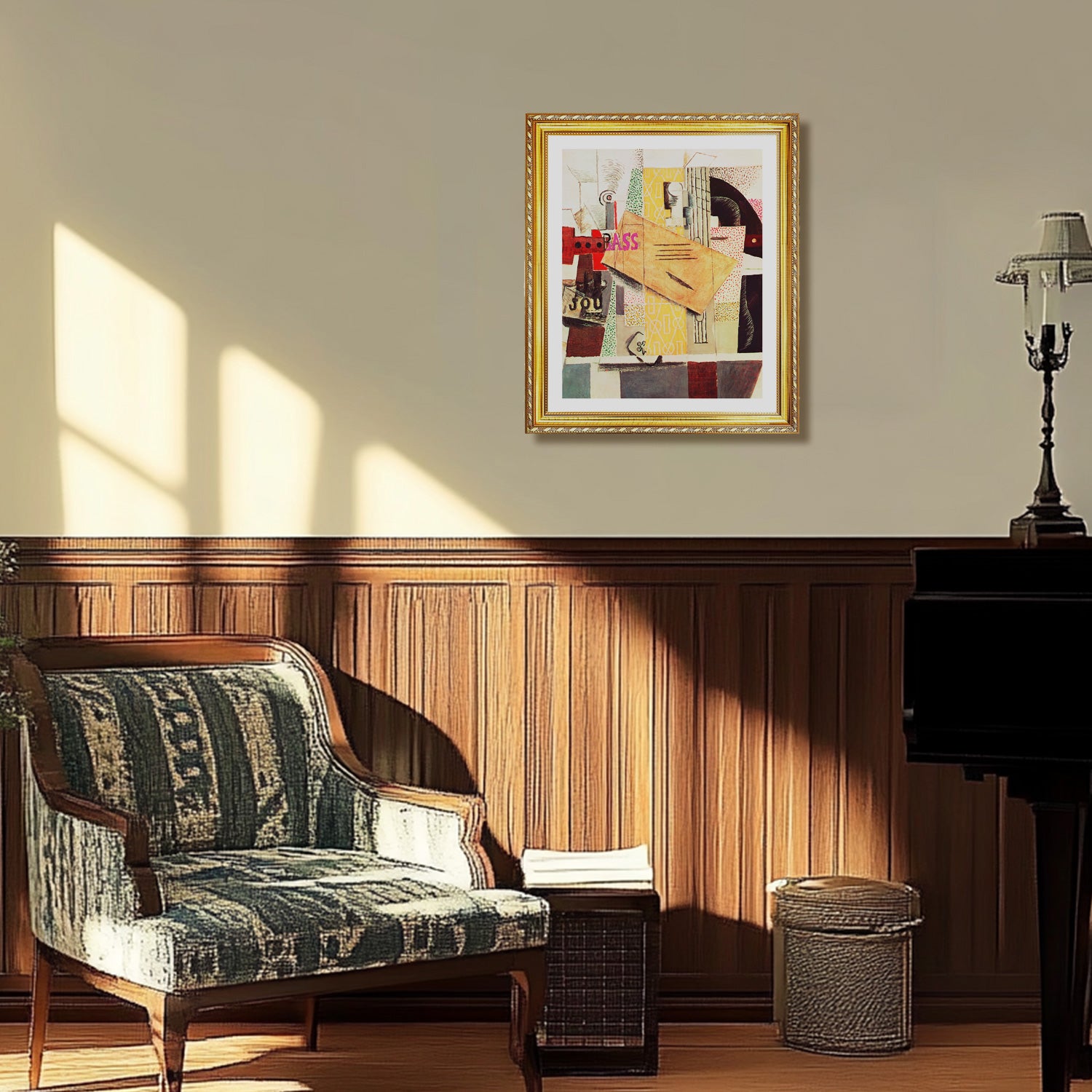 Pablo Picasso Wall Art Clarinet,Bottle of bass,Newspaper Poster Framed Art