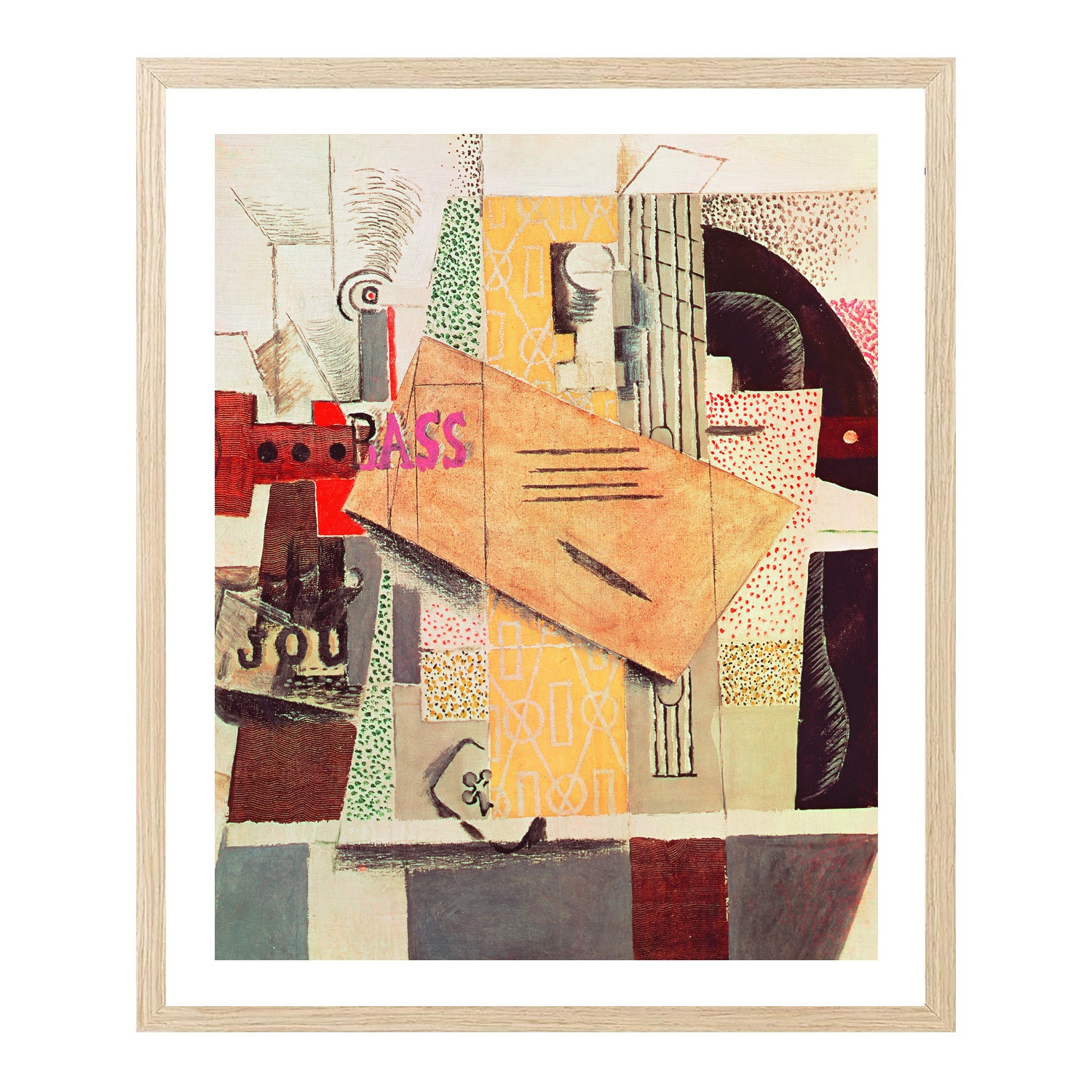 Pablo Picasso Wall Art Clarinet,Bottle of bass,Newspaper Poster Framed Art