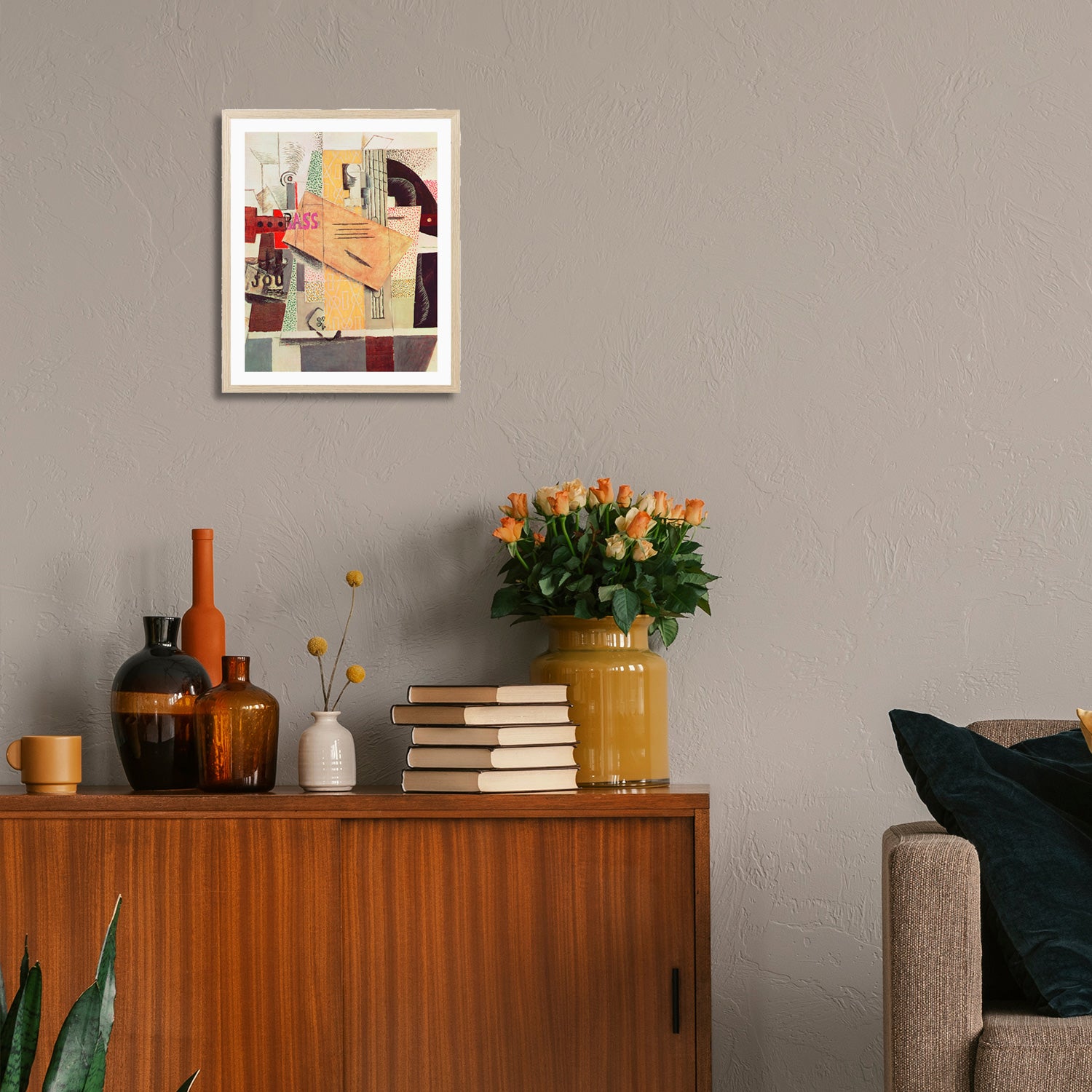 Pablo Picasso Wall Art Clarinet,Bottle of bass,Newspaper Poster Framed Art