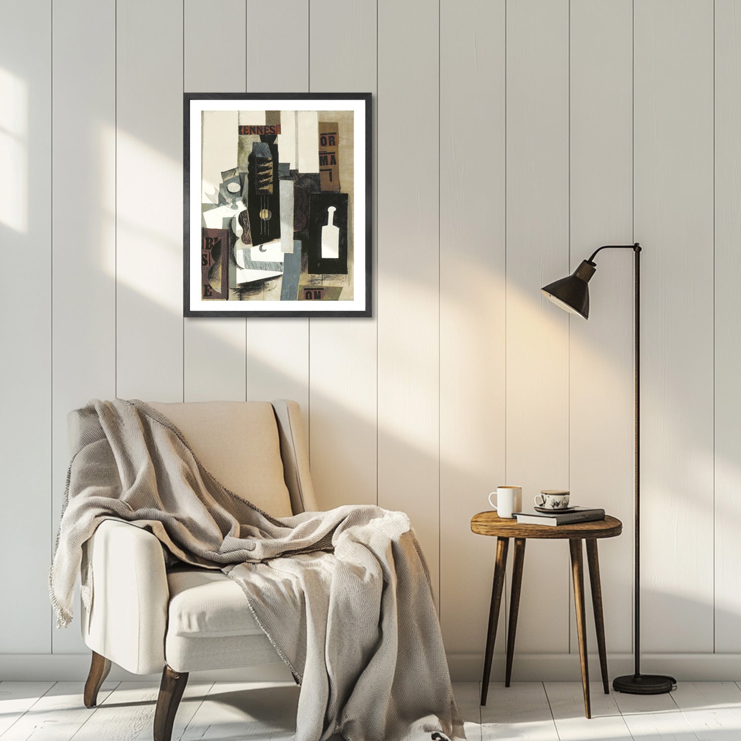 Pablo Picasso Wall Art Glass,Guita and Bottle Poster Framed Art