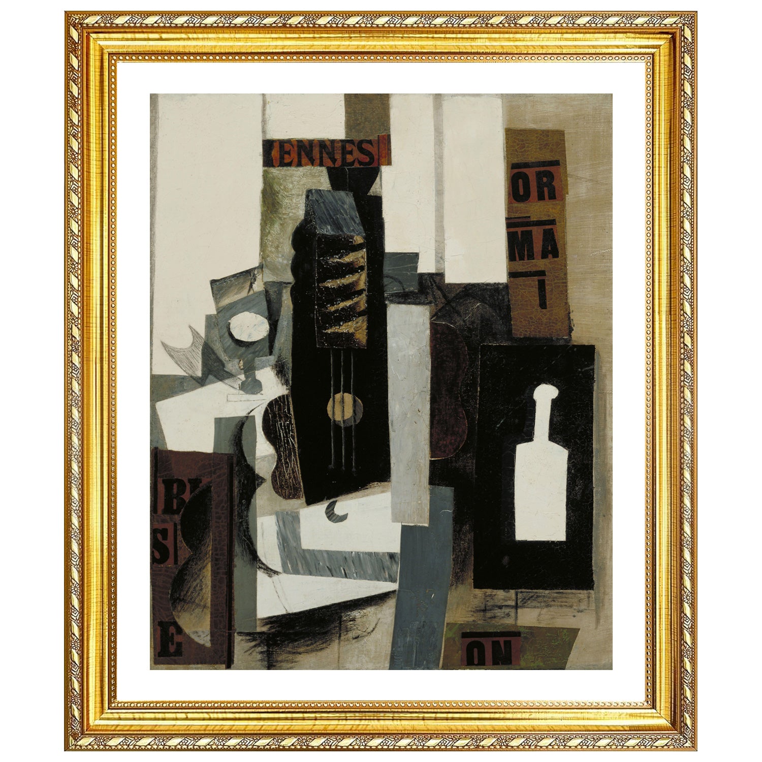 Pablo Picasso Wall Art Glass,Guita and Bottle Poster Framed Art