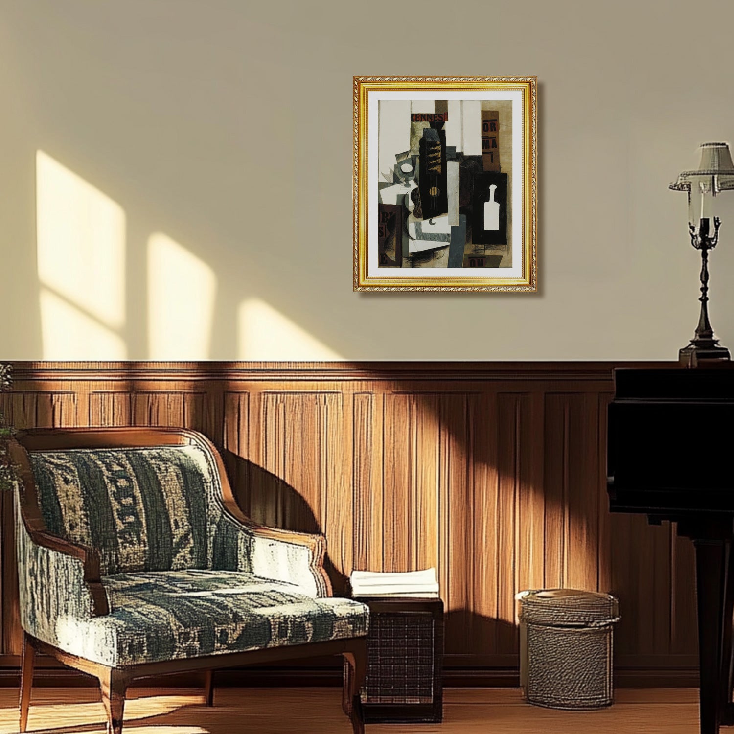 Pablo Picasso Wall Art Glass,Guita and Bottle Poster Framed Art