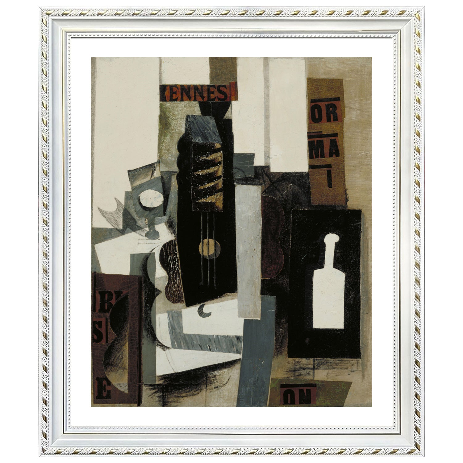 Pablo Picasso Wall Art Glass,Guita and Bottle Poster Framed Art