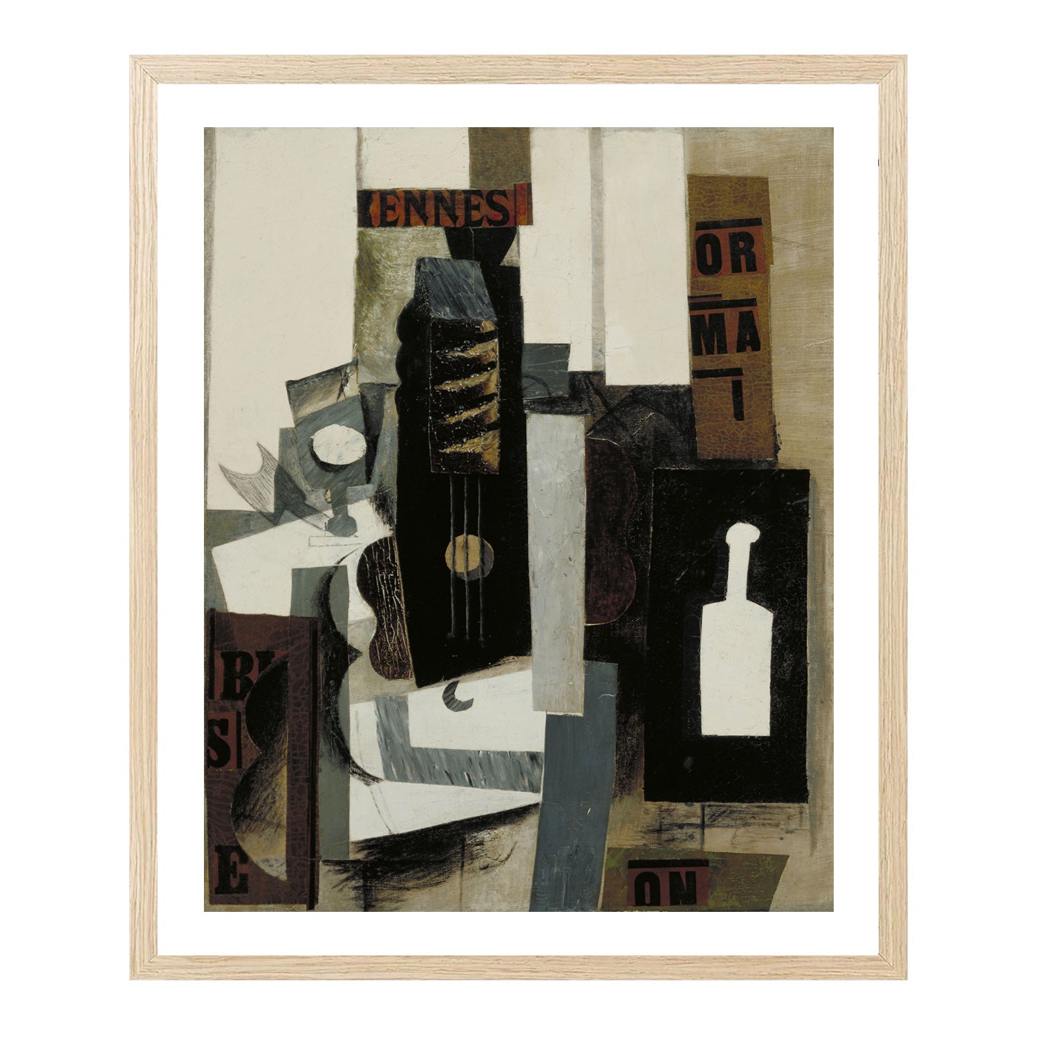 Pablo Picasso Wall Art Glass,Guita and Bottle Poster Framed Art