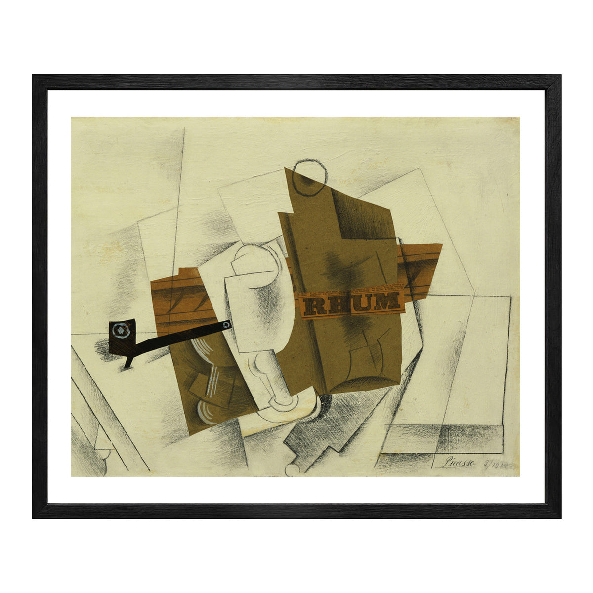 Pablo Picasso Wall Art Pipe,Glass,Bottle of Rum Poster Framed Art