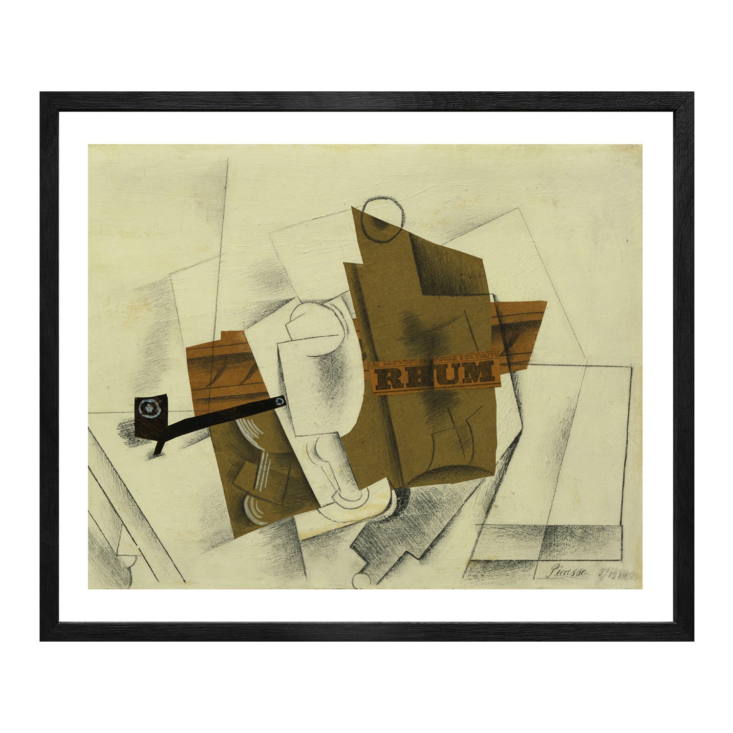 Pablo Picasso Wall Art Pipe,Glass,Bottle of Rum Poster Framed Art