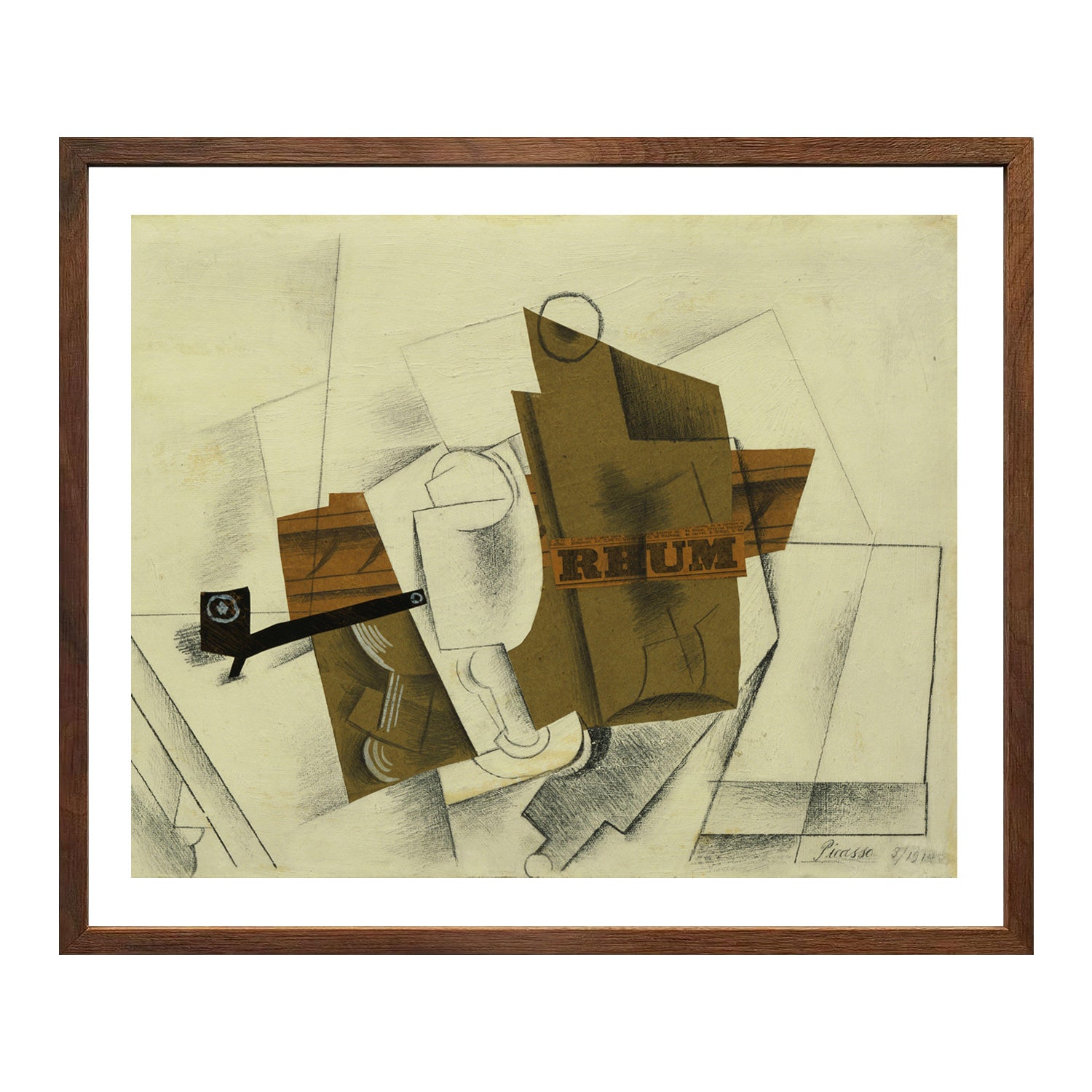 Pablo Picasso Wall Art Pipe,Glass,Bottle of Rum Poster Framed Art