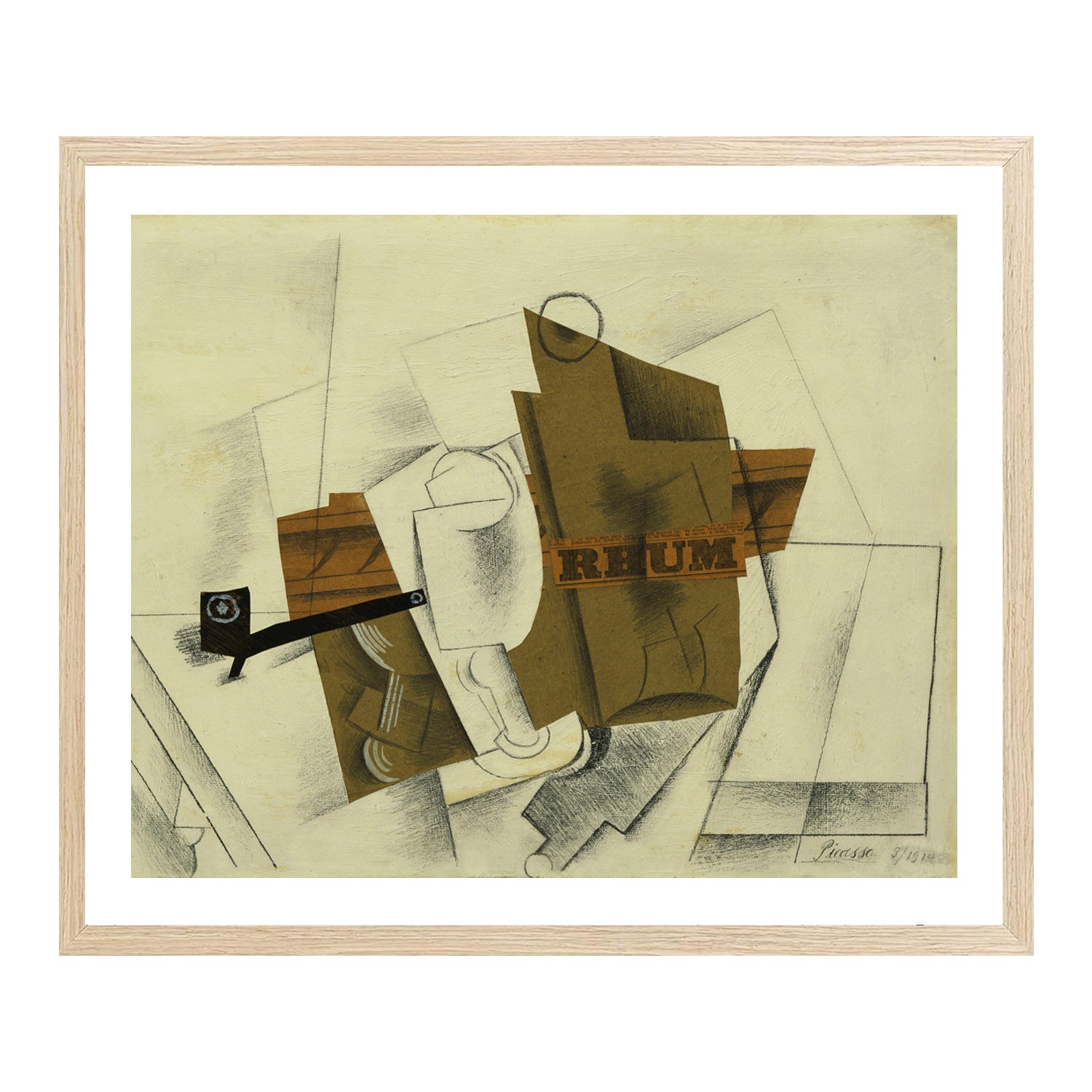 Pablo Picasso Wall Art Pipe,Glass,Bottle of Rum Poster Framed Art