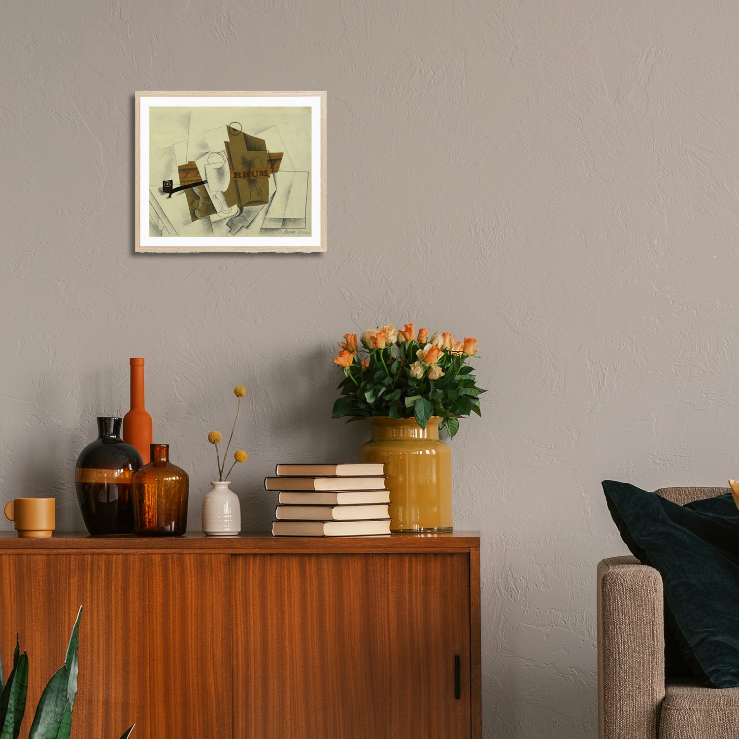 Pablo Picasso Wall Art Pipe,Glass,Bottle of Rum Poster Framed Art