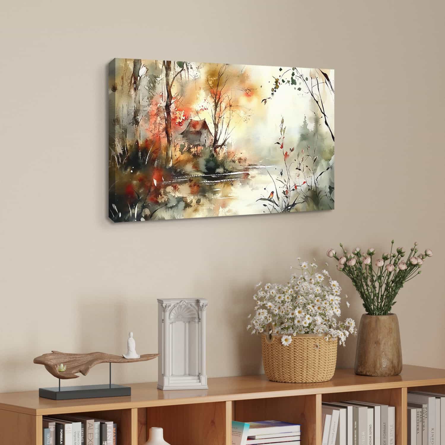 Maple Cottage Lake Canvas Art