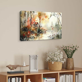 Maple Cottage Lake Canvas Art