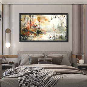 Maple Cottage Lake Canvas Art