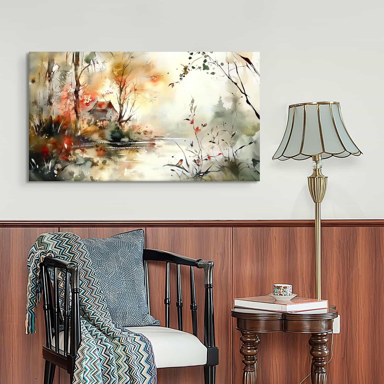 Maple Cottage Lake Canvas Art