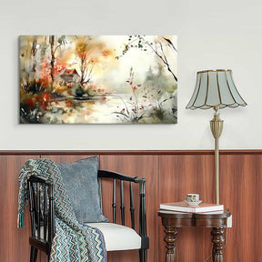 Maple Cottage Lake Canvas Art