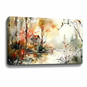 Maple Cottage Lake Canvas Art