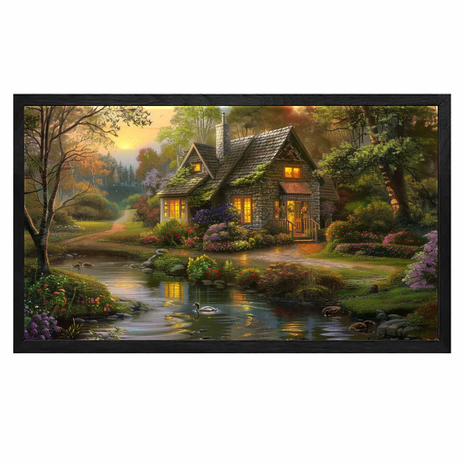 House With Pond Canvas Art