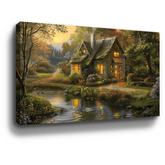 House With Pond Canvas Art