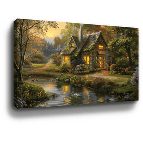 House With Pond Canvas Art