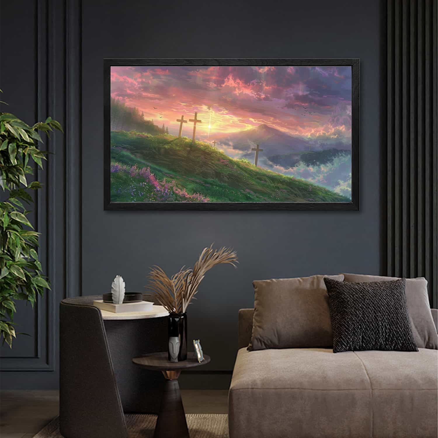 Cross And Sunset Canvas Art