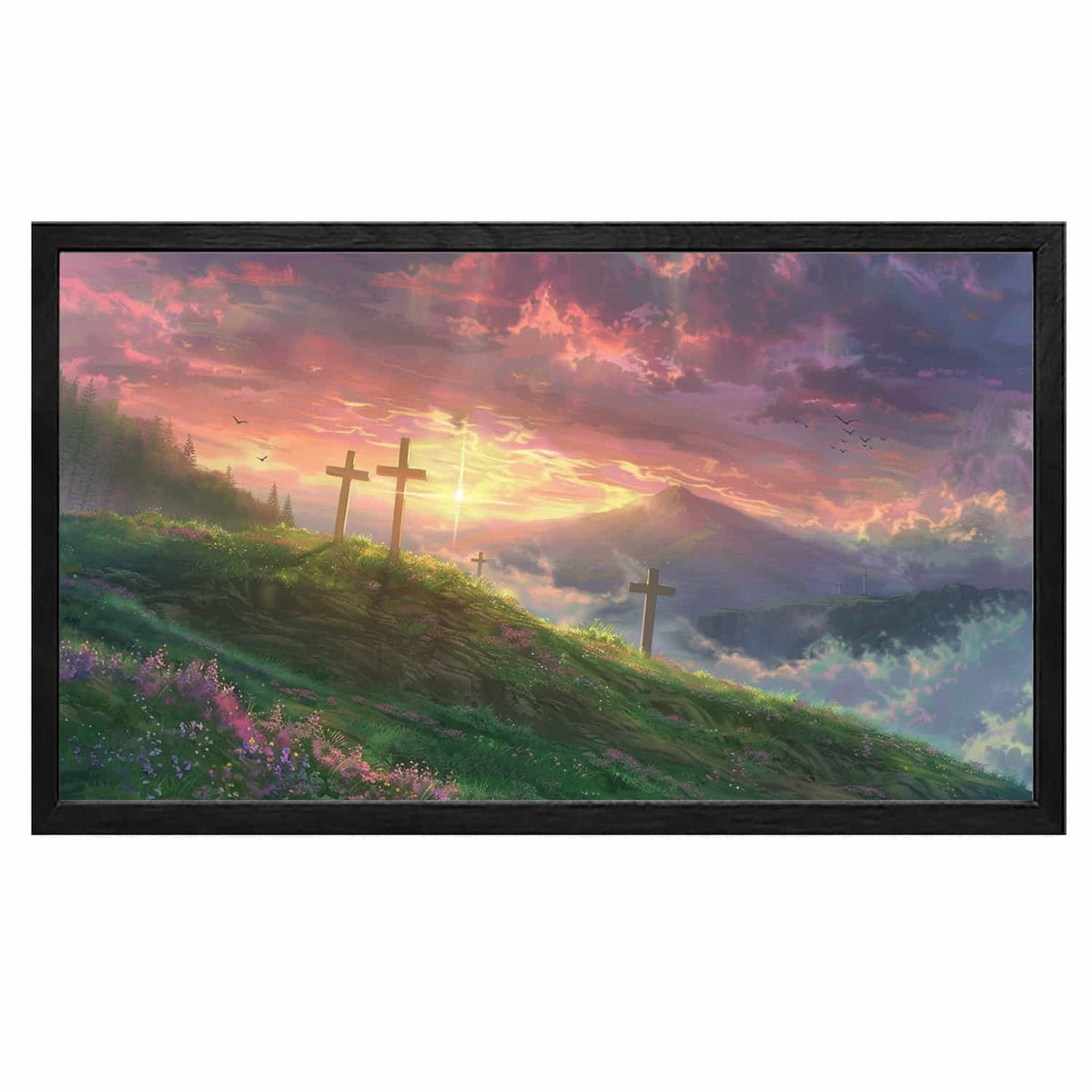 Cross And Sunset Canvas Art