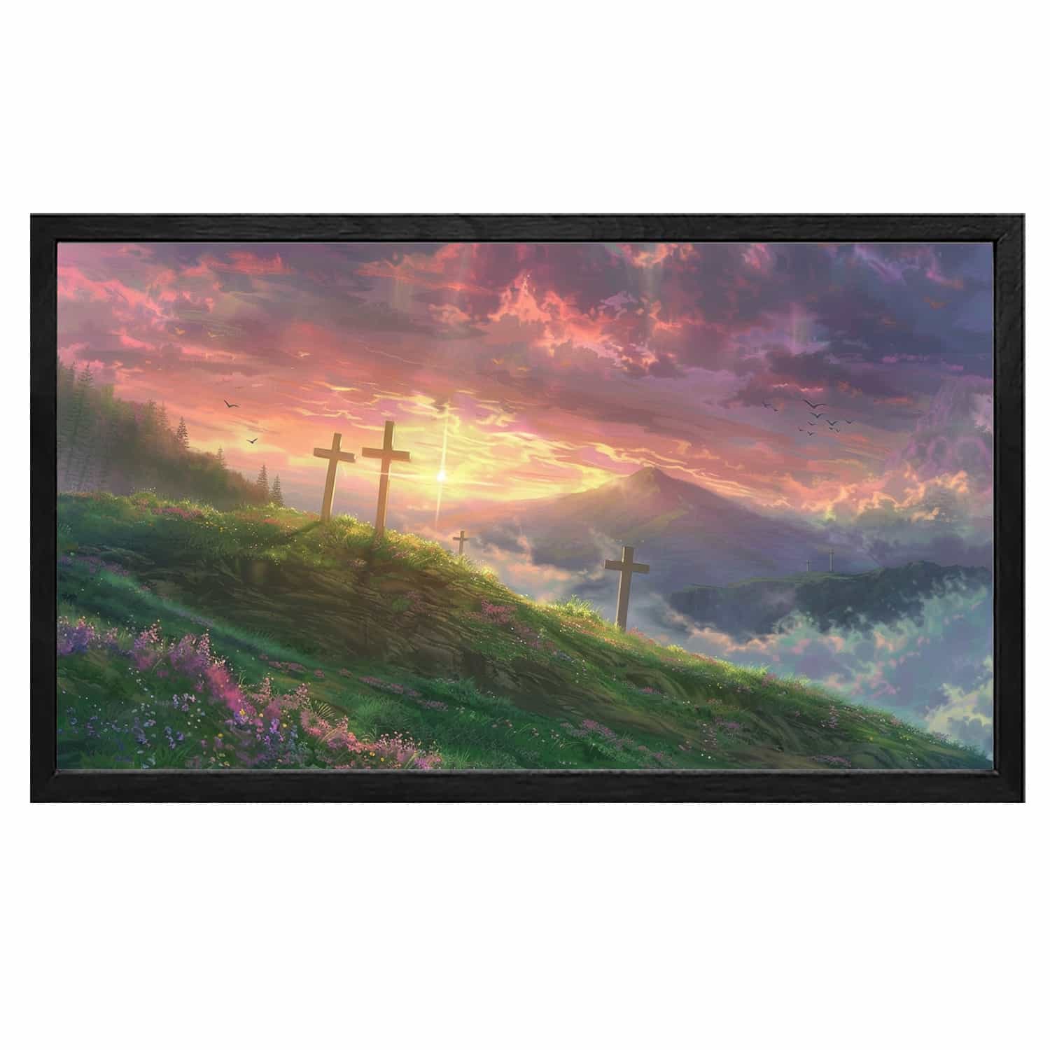 Cross And Sunset Canvas Art