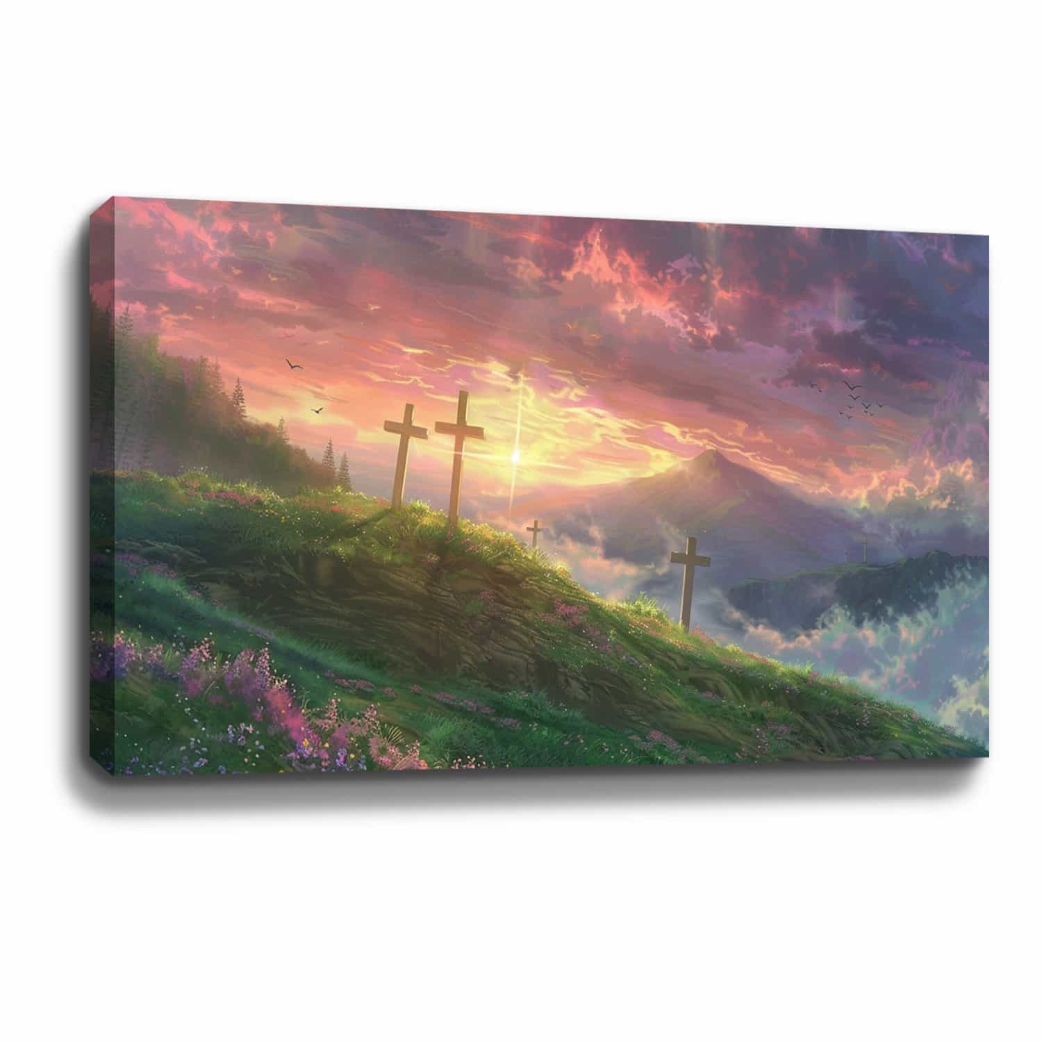 Cross And Sunset Canvas Art