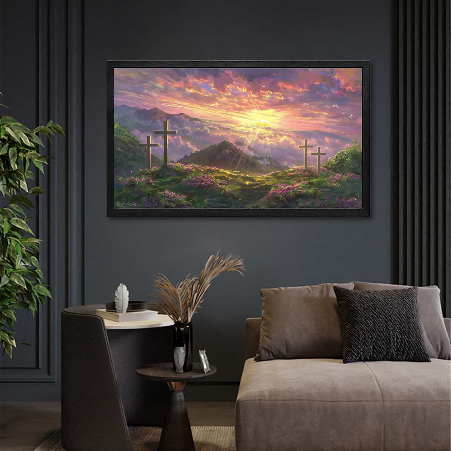 Cross And Sunset Canvas Art