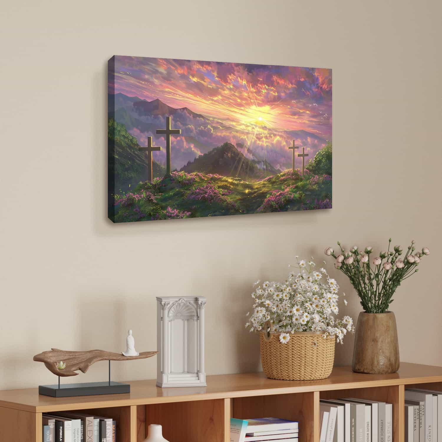 Cross And Sunset Canvas Art