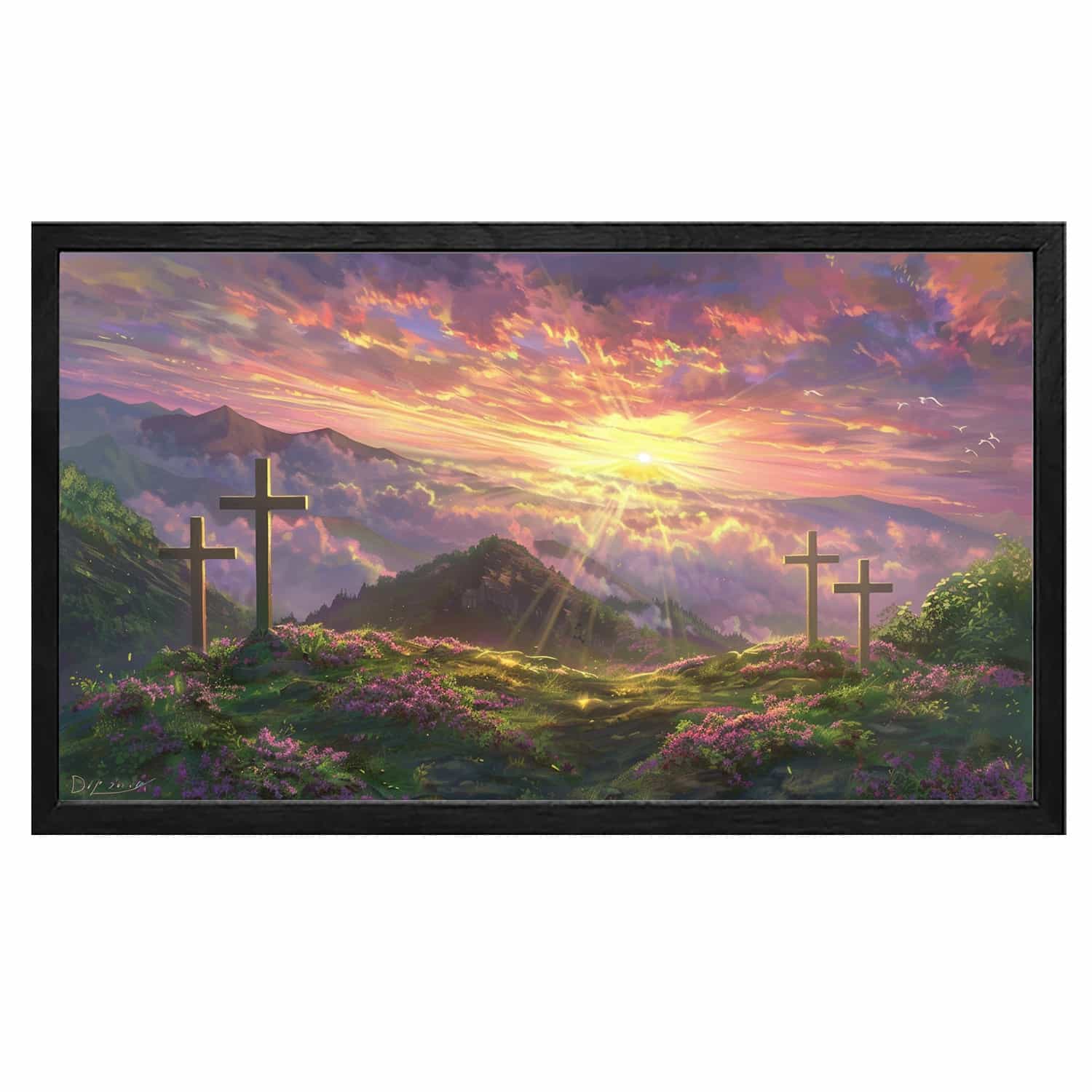 Cross And Sunset Canvas Art