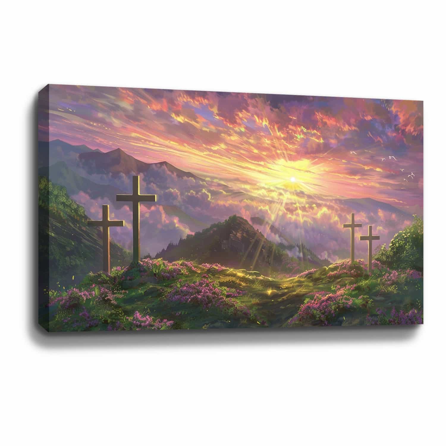 Cross And Sunset Canvas Art