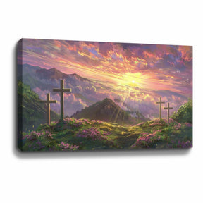 Cross And Sunset Canvas Art