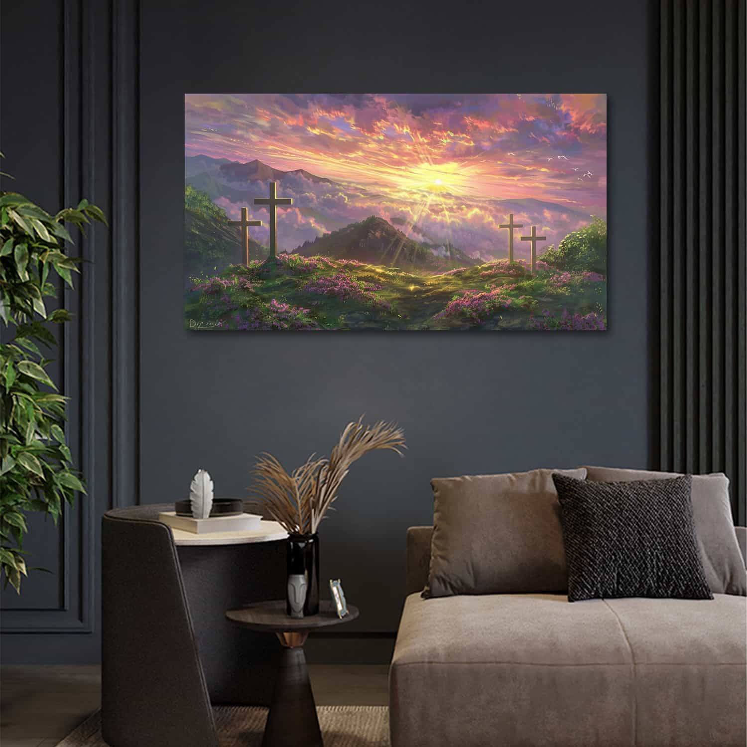 Cross And Sunset Canvas Art