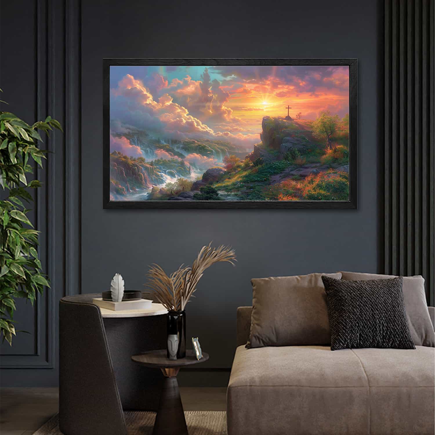 Cross On Rock Canvas Art