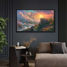 Cross On Rock Canvas Art