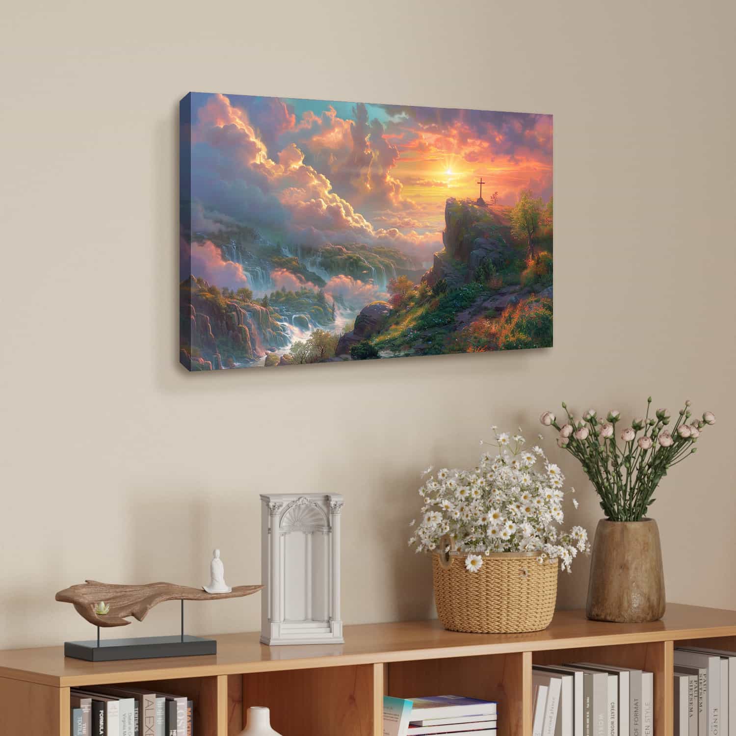 Cross On Rock Canvas Art