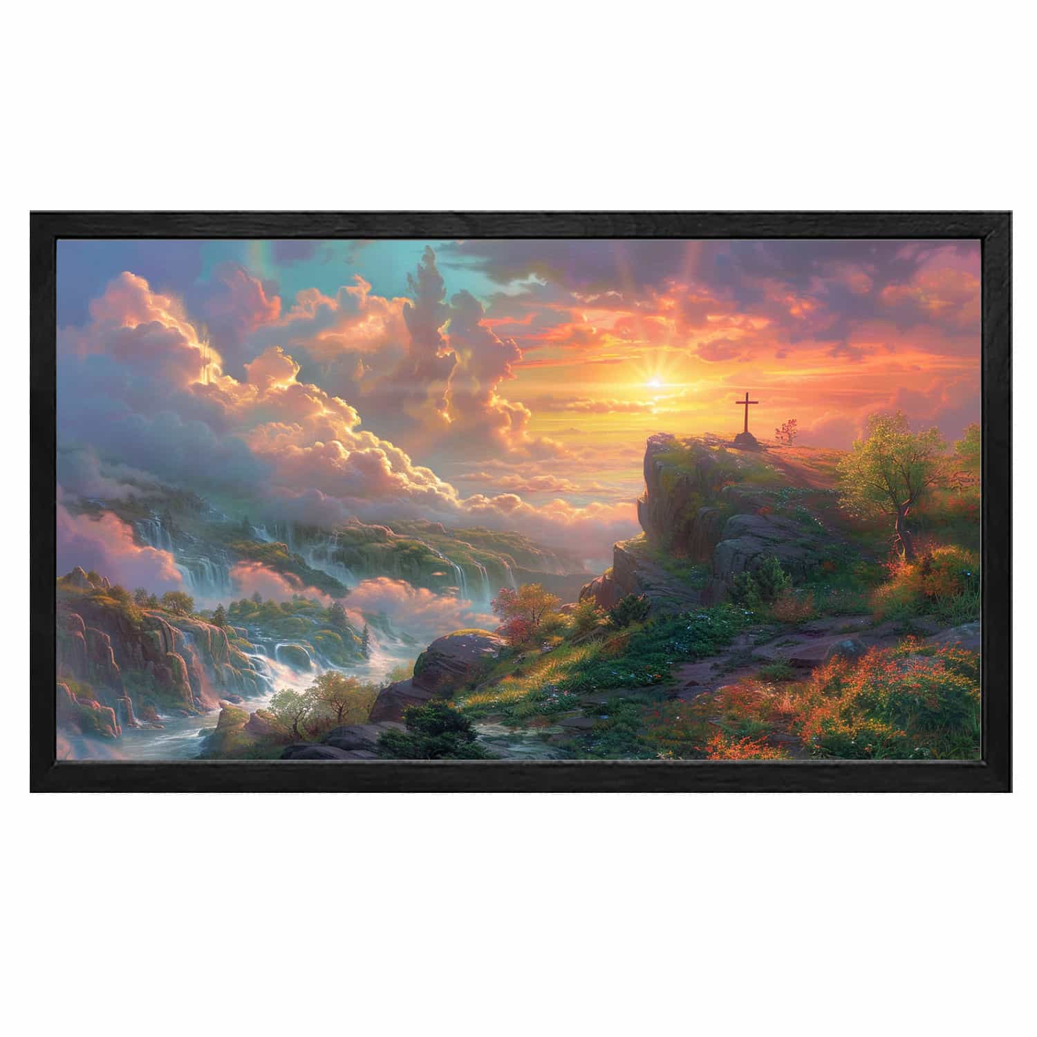 Cross On Rock Canvas Art