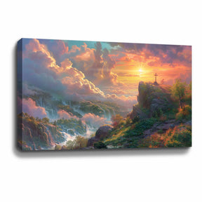 Cross On Rock Canvas Art