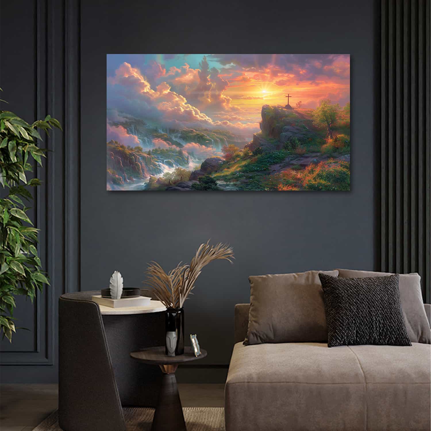 Cross On Rock Canvas Art