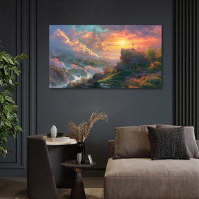 Cross On Rock Canvas Art