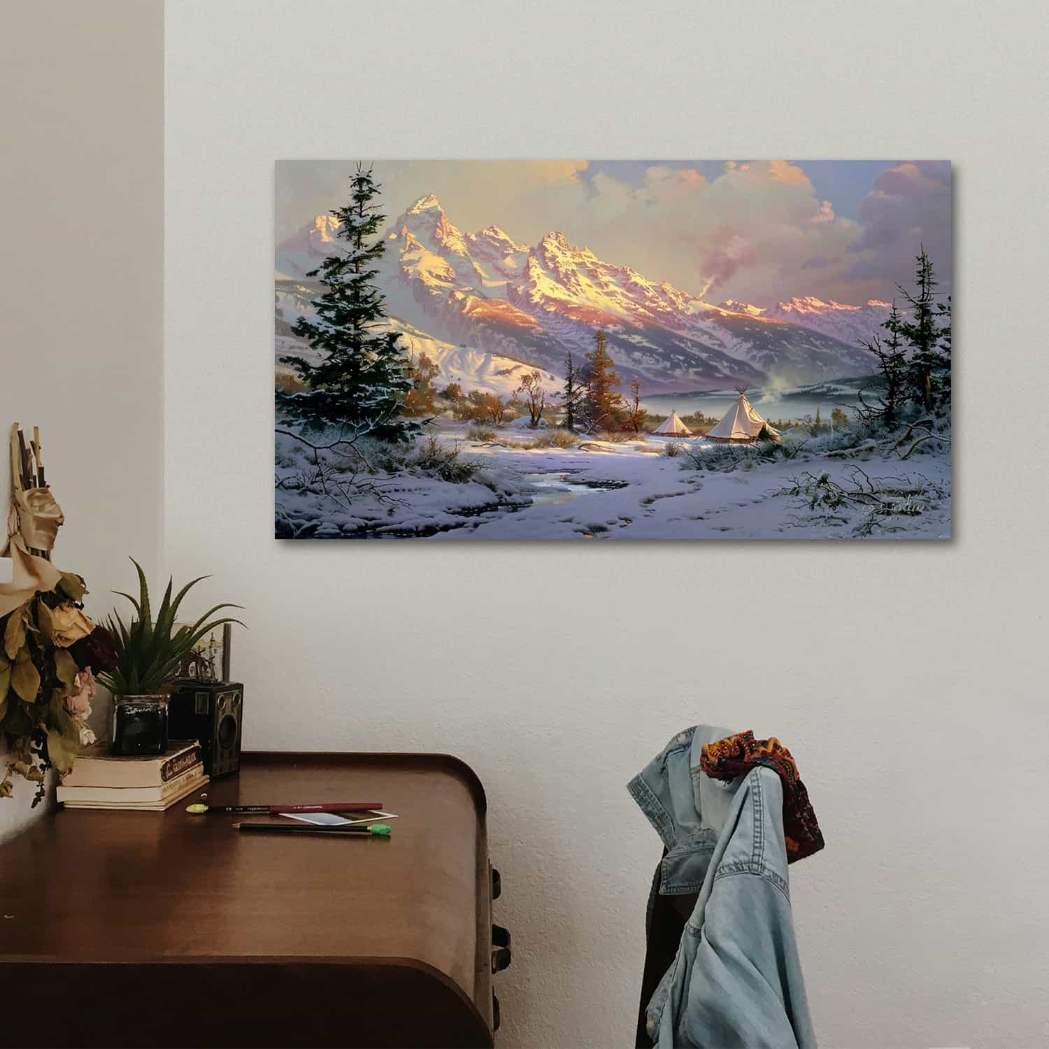 Pine Tree Snow Mountain Canvas Art