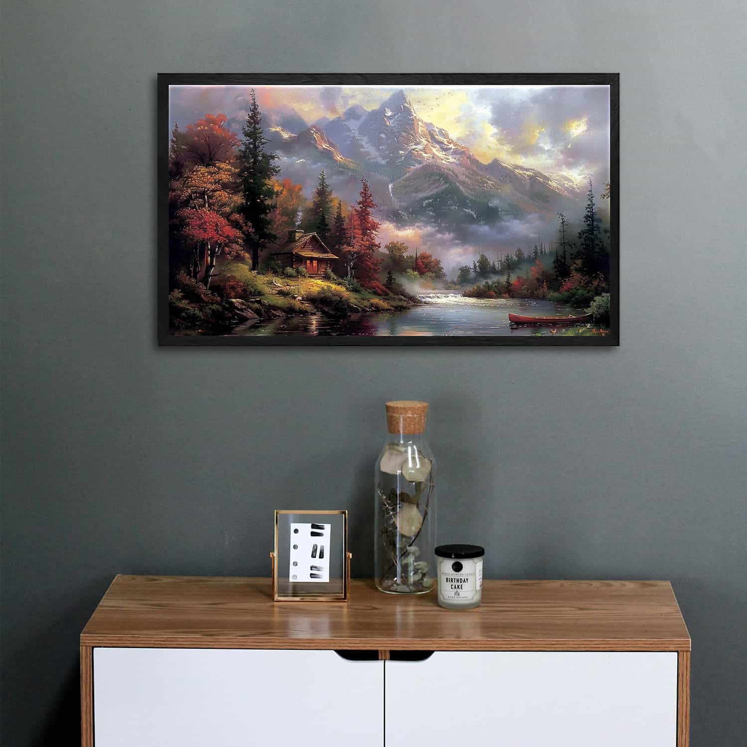 House Pine Tree Snow Mountain Canvas Art