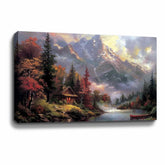 House Pine Tree Snow Mountain Canvas Art
