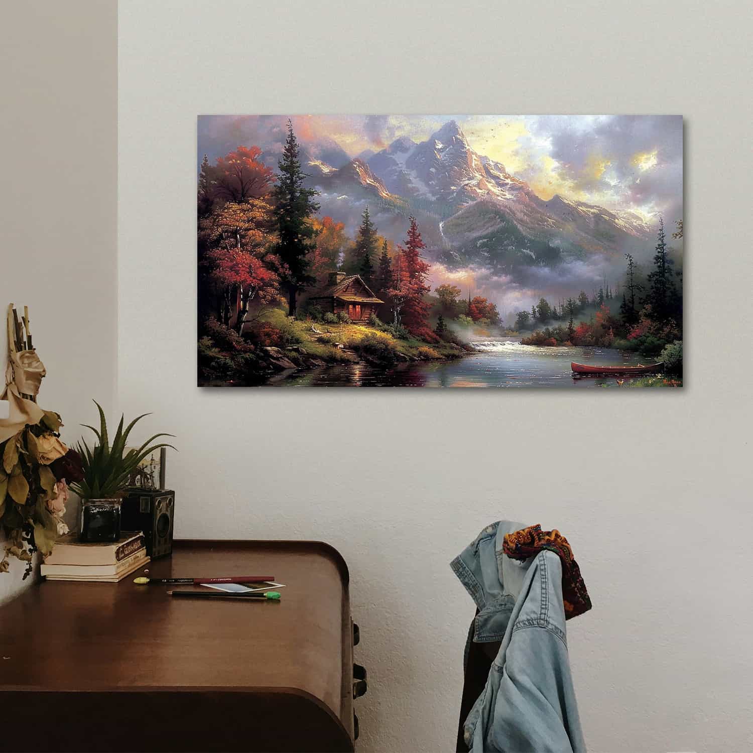 House Pine Tree Snow Mountain Canvas Art