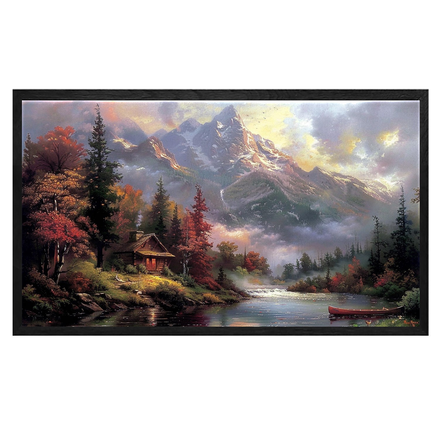 House Pine Tree Snow Mountain Canvas Art