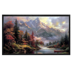 House Pine Tree Snow Mountain Canvas Art