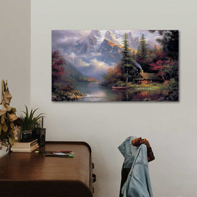 Smoky Pine Tree Snow Mountain Canvas Art